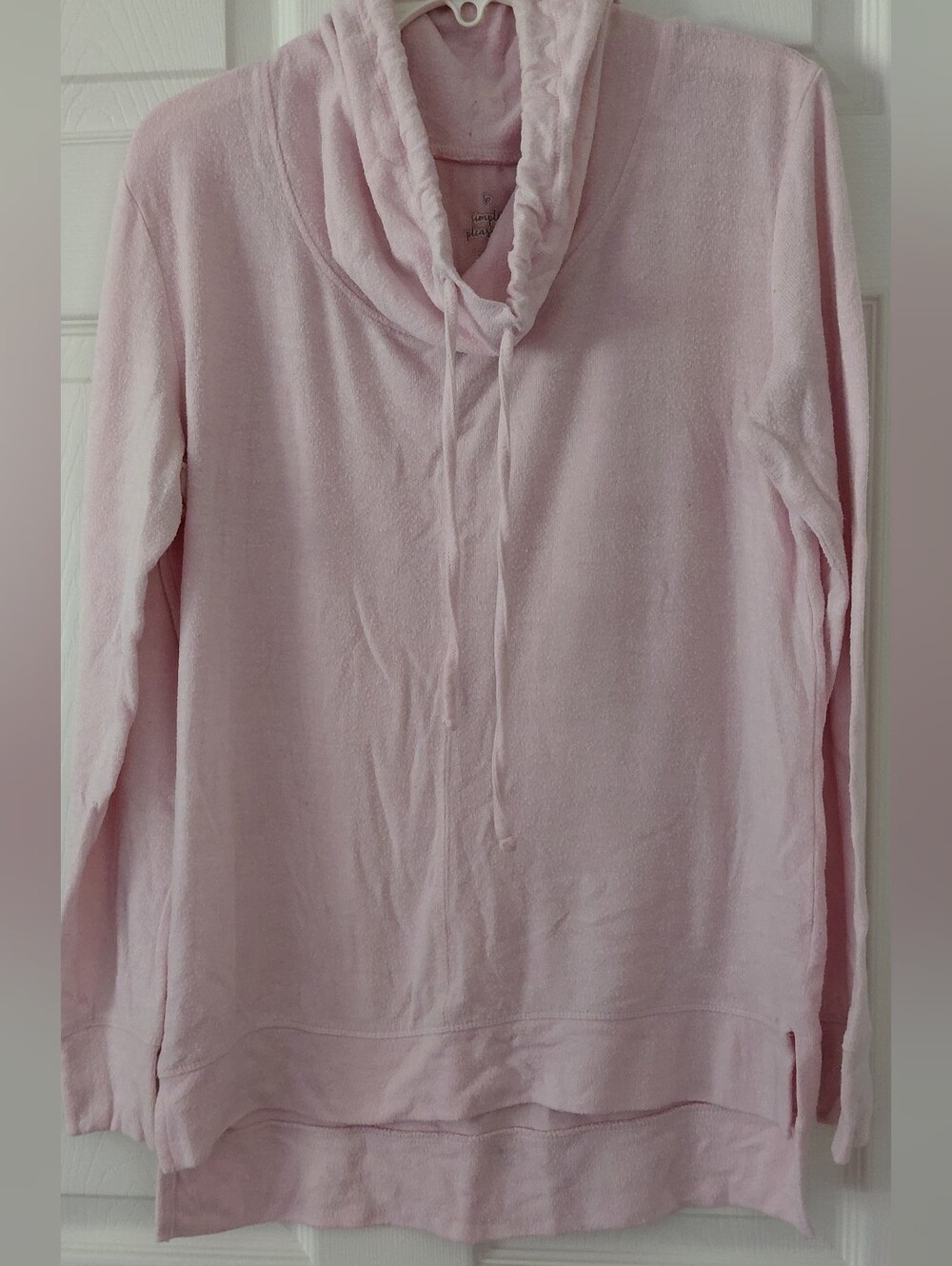 Soft Cozy Drawstring Cowl Neck Hoodie - Pink